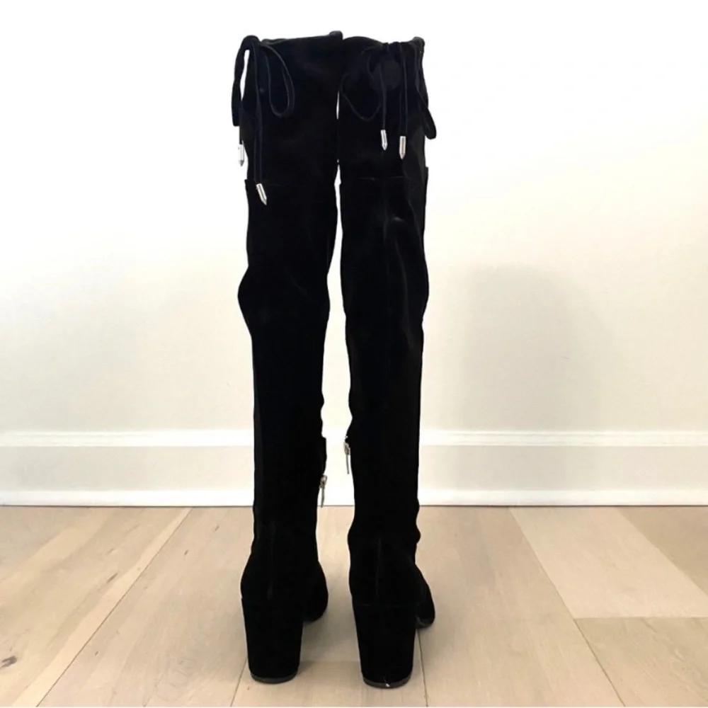 NWOT Marc Fisher Over The Knee Black Velvet block heal Boots size 7.5